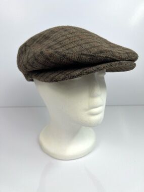 Magill Vintage Wool Herringbone Peaky Blinders Newsboy Trapper Cap O/S Tan Multi
